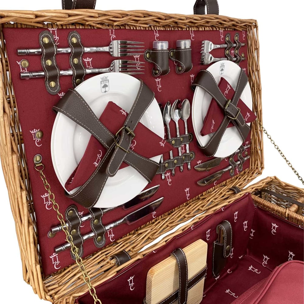 Malle pique-nique osier et cuir Champs-Elysées bordeaux - 4 personnes