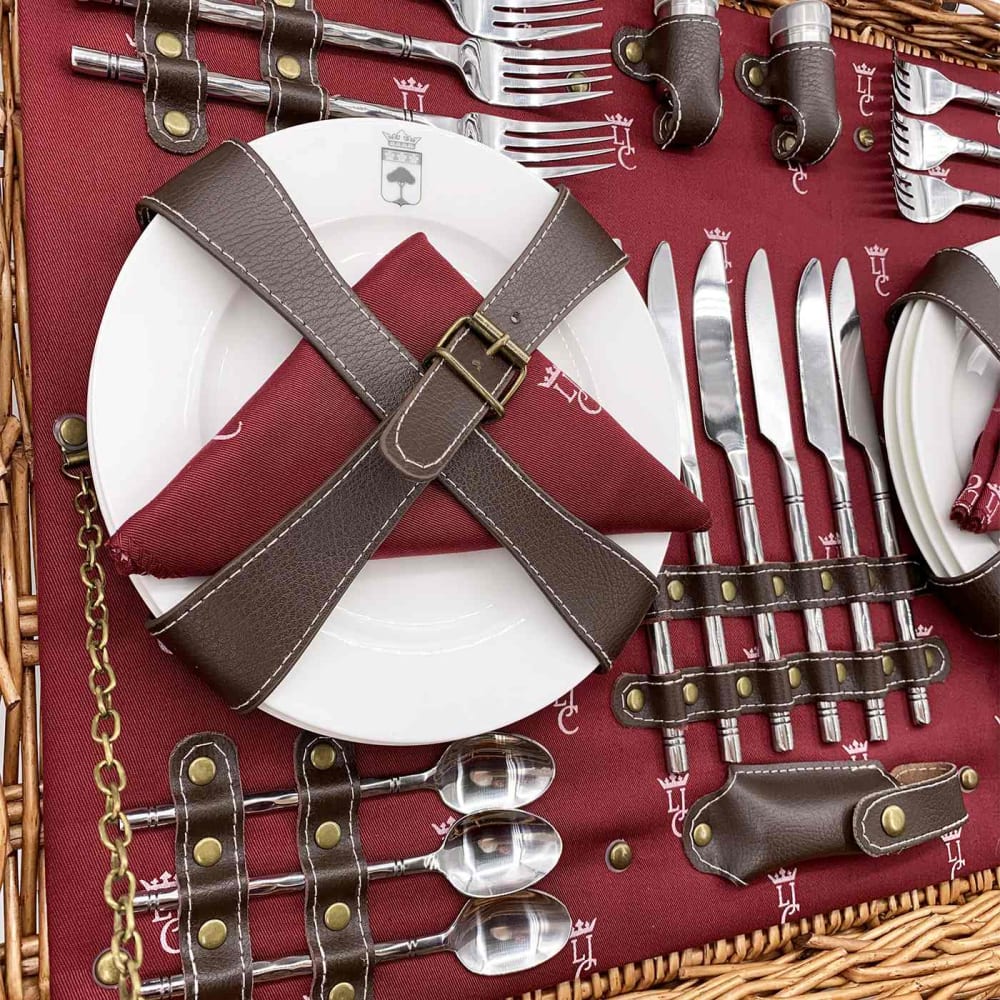 Malle pique-nique osier et cuir Champs-Elysées bordeaux - 6 personnes