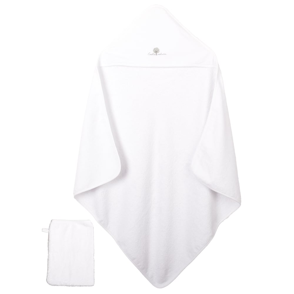 Eveil et Nature Badecape und Waschhandschuh 75x75 cm Bio-Baumwolle WEISS BAUMWOLLE Baby