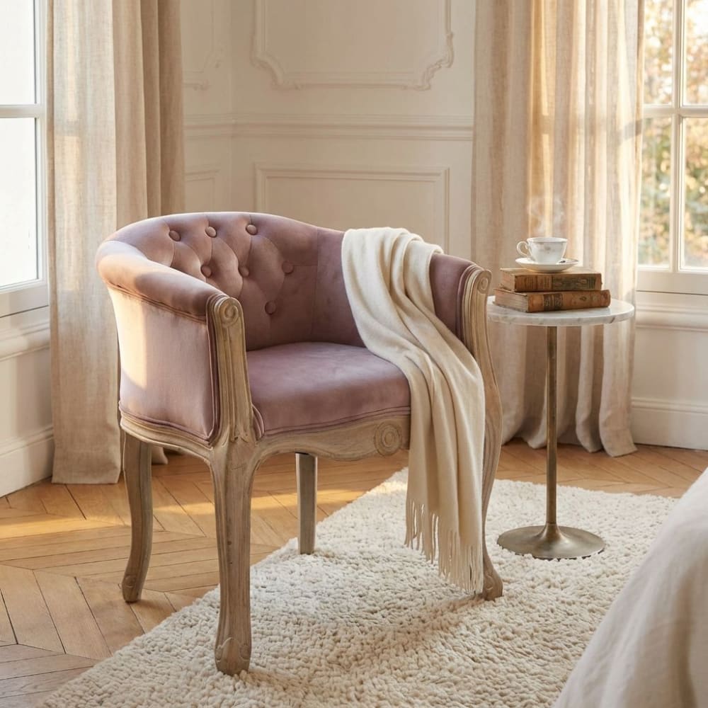 Poltrona vintage in velluto e pannello di particelle rosa -