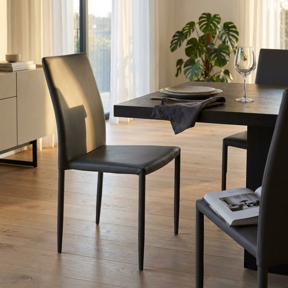 Sedia da pranzo moderna in ecopelle marrone - Milani Home