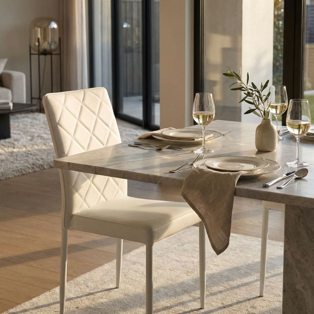 Sedia da pranzo moderna in ecopelle bianca - Milani Home