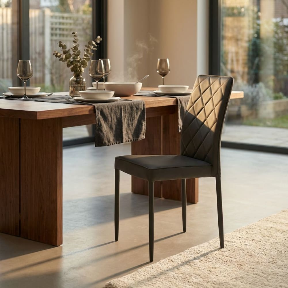 Sedia da pranzo moderna in ecopelle grigio scuro - Milani Home