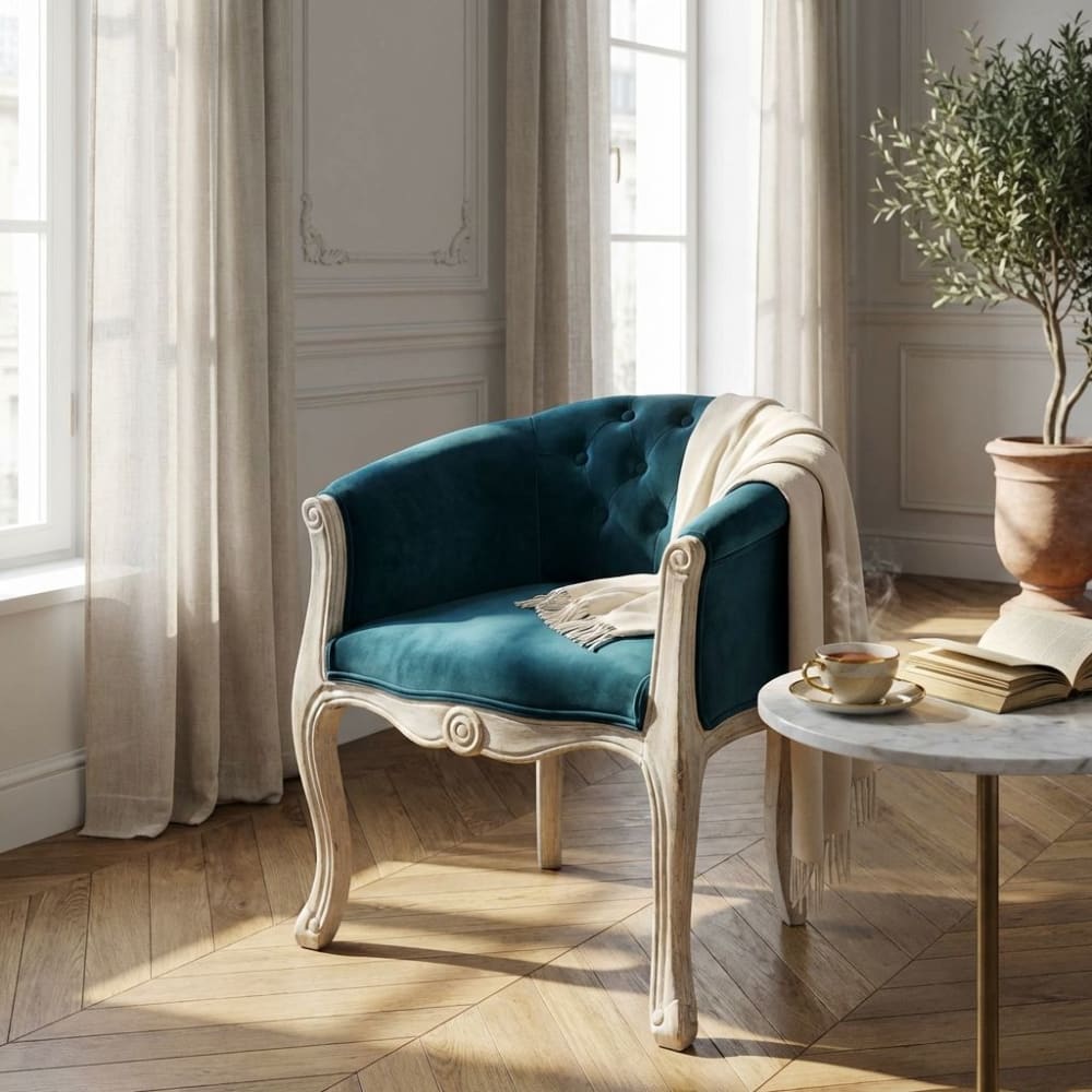 Poltrona vintage in velluto e pannello di particelle blu - Milani
