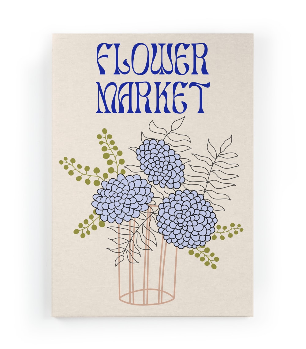 Surdic Peinture sur toile 60x40 imprimé HD marché aux fleurs bleues style contemporain Multicolore Pes - Polyester