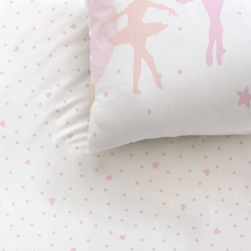Parure de lit imprimée en coton blanc, rose 140x200+63x63cm - Maisons du Monde
