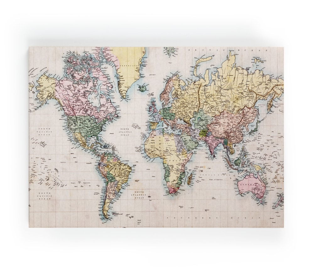 Tela 60x40 stampa di mappe del mondo a colori - Modello Contemporaneo - Multicolore - PES - Poliestere