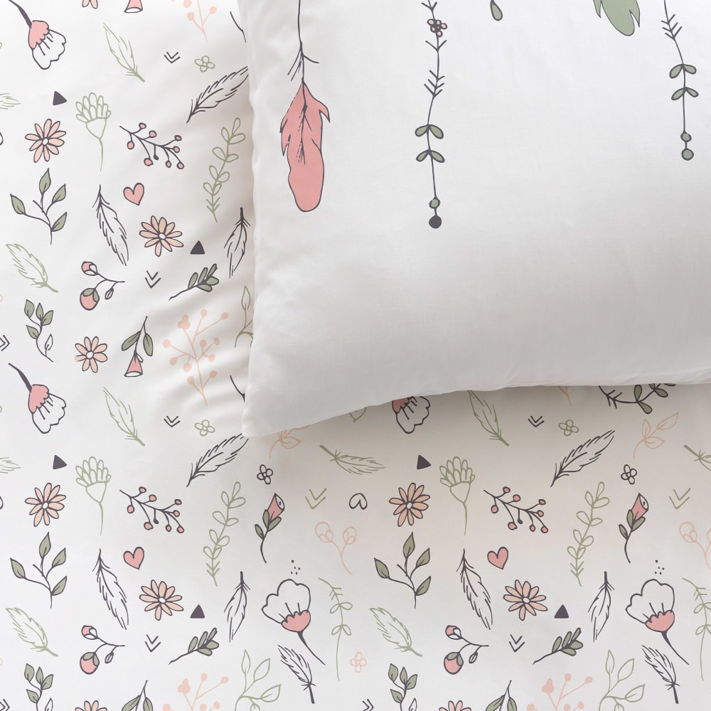 Parure de lit imprimée en coton blanc 140x200+65x65cm - Maisons du Monde