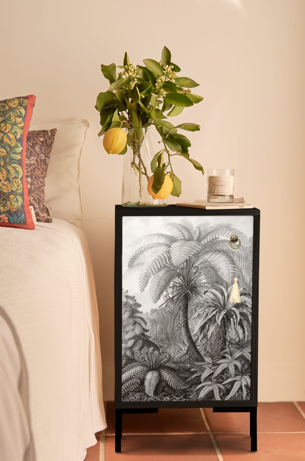 Mesita de noche de MDF estampado palmeras - Maisons du Monde