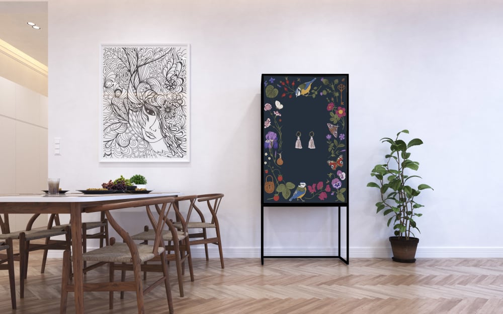 Armario aparador 2 puertas MDF estampado floral verde y malva - Maisons du Monde