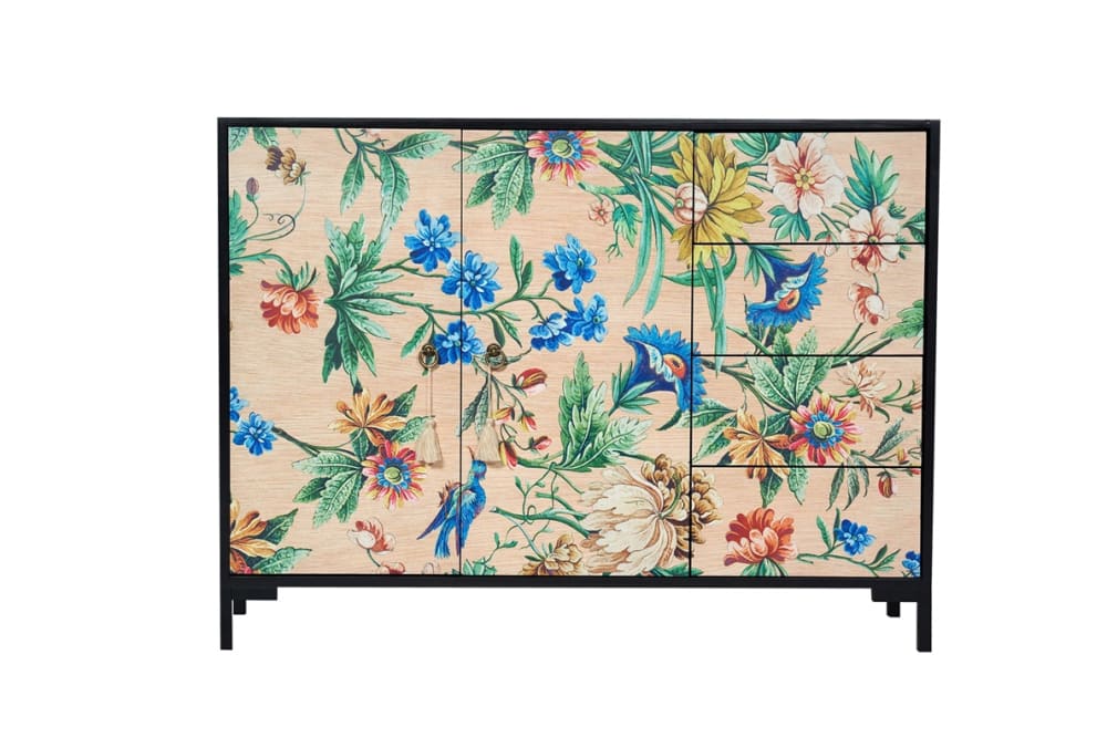 RNT by Really Nice Things Niedriger Anrichte mit 2 Türen und 4 Schubladen aus MDF, Blumendruck style modern Mehrfarbig Spanplatte