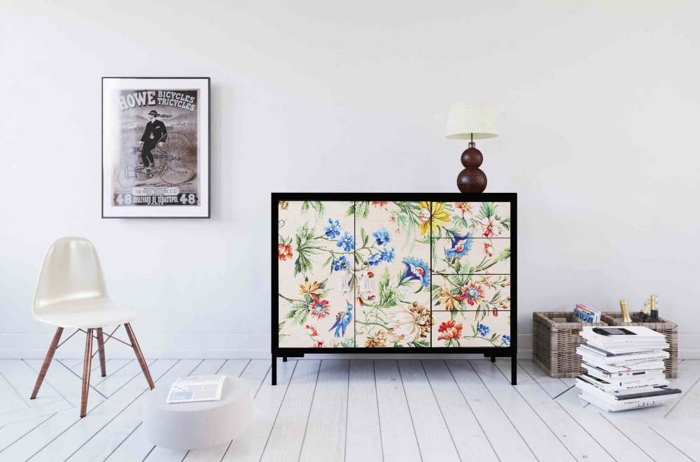 Aparador bajo 2 puertas 4 cajones MDF estampado floral - Maisons du Monde