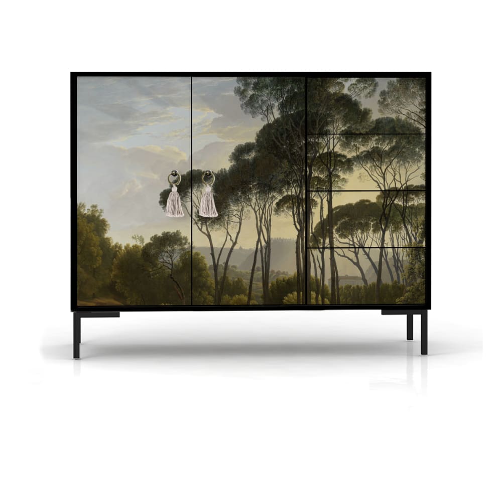 Credenza bassa 2 ante 4 cassetti MDF stampa floreale - Modello Contemporaneo - Multicolore - Pannello di particelle