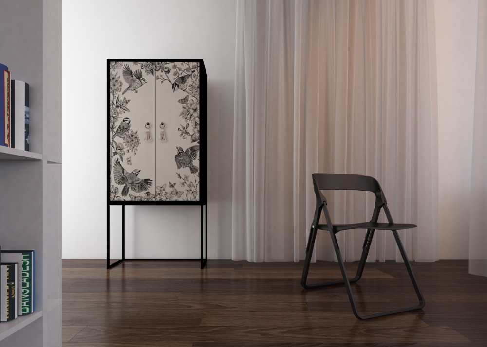 Armario aparador 2 puertas MDF estampado blanco grisaceo y negro - Maisons du Monde