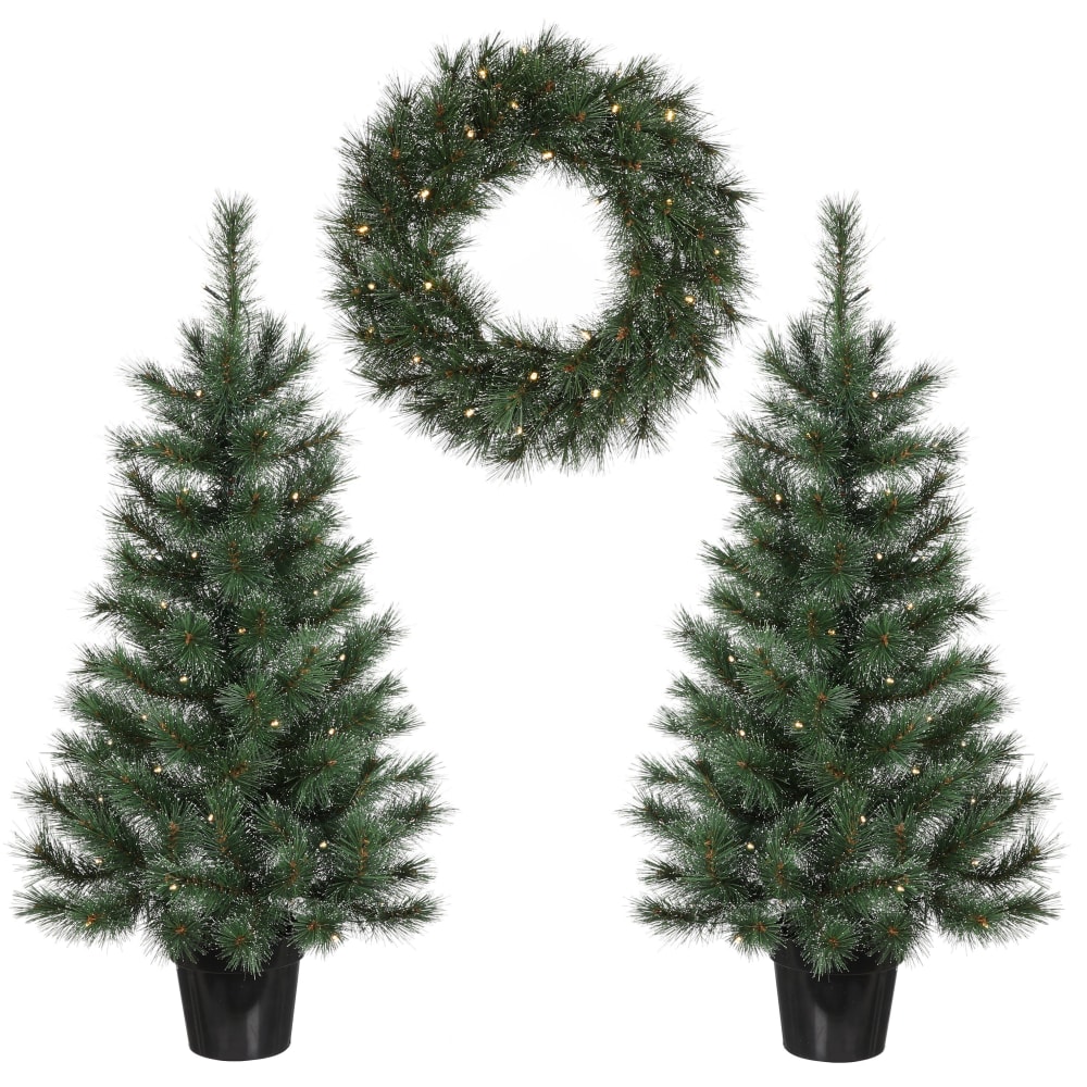 Ensemble sapins de No&euml;l artificiels et couronne Black Box Trees Glendon Vert Plastique H90xl45xL45cm 