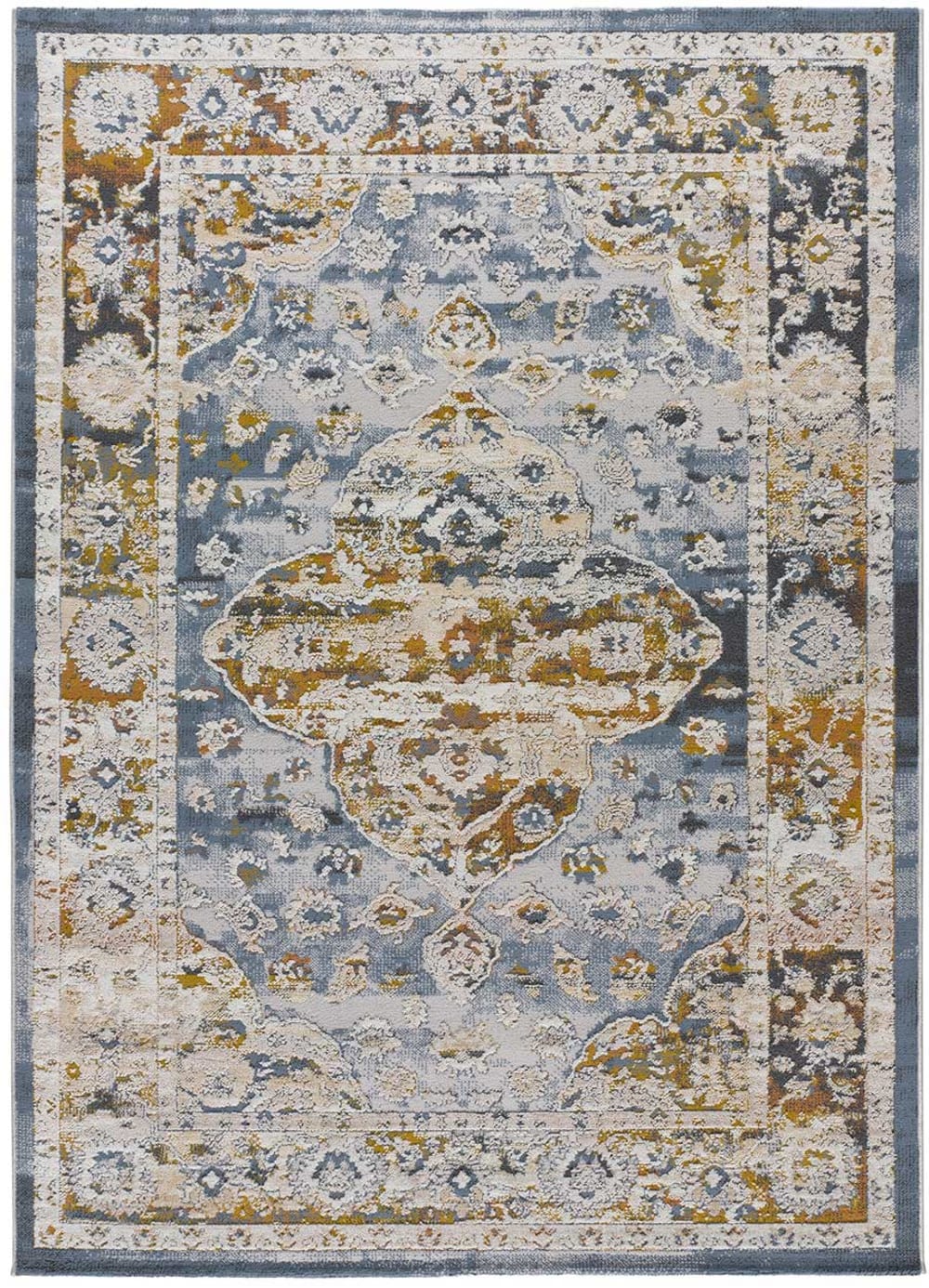 Tapis vintage oriental bleu/rouille/beige 115x170 cm
