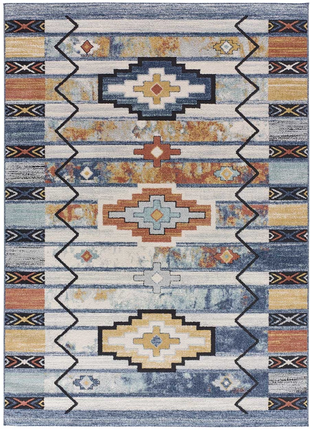 Tapis ethnique bleu/beige/rouille 120x170 cm