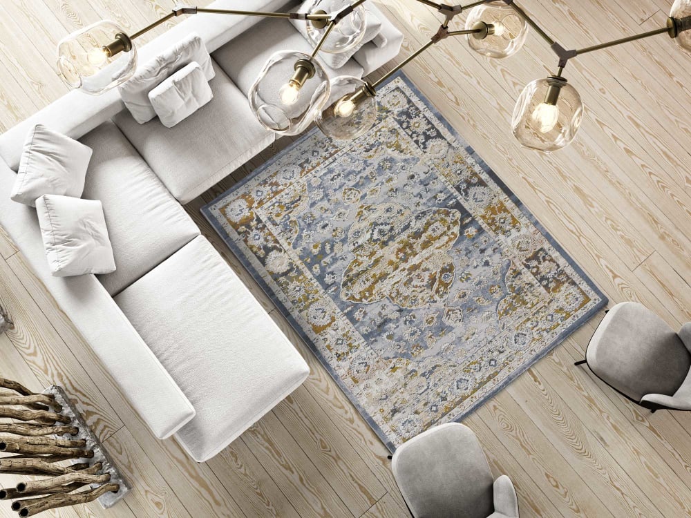 Tapis vintage oriental bleu/rouille/beige 77x150 cm — vue 3