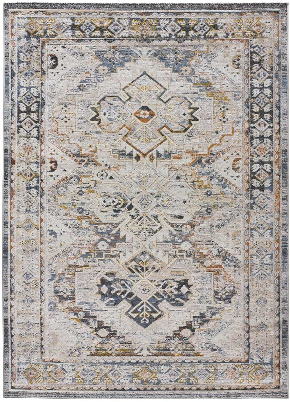 Tapis vintage beige/rouille/bleu 77x150 cm