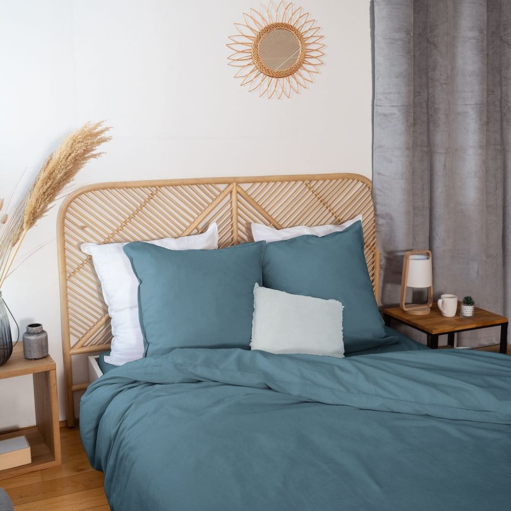 Parure housse de couette coton/lin marine 260x240 cm — vue 4