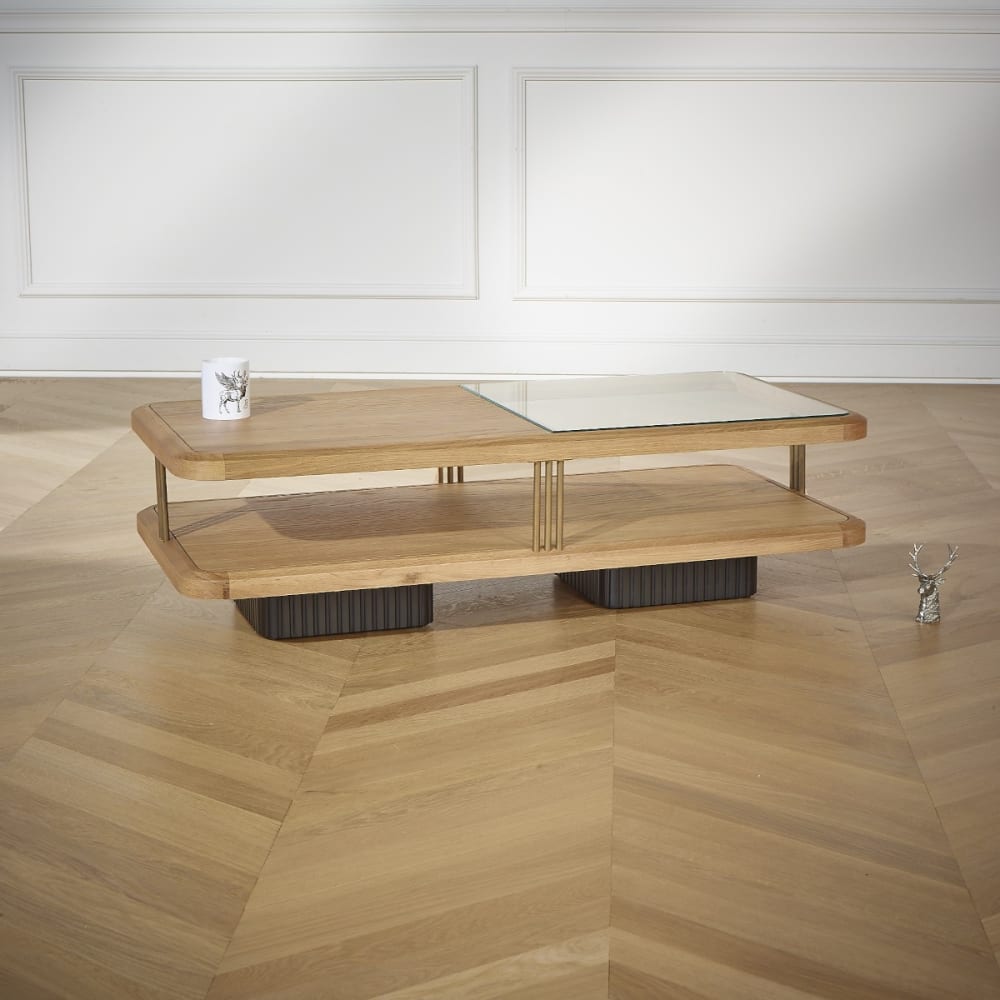 Table basse rectangulaire style contemporain en chêne et beige - Maisons du Monde