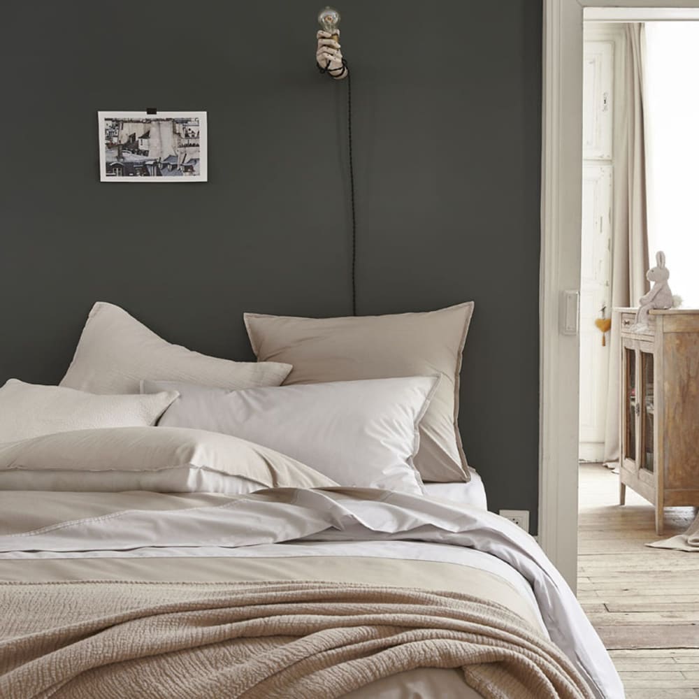 Housse de couette en percale de coton gris 140x200