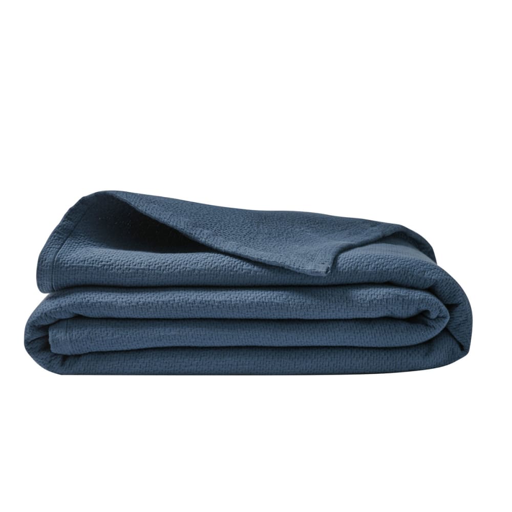 Couvre-lit uni en jacquard de coton bleu 240x260 - Maisons du Monde