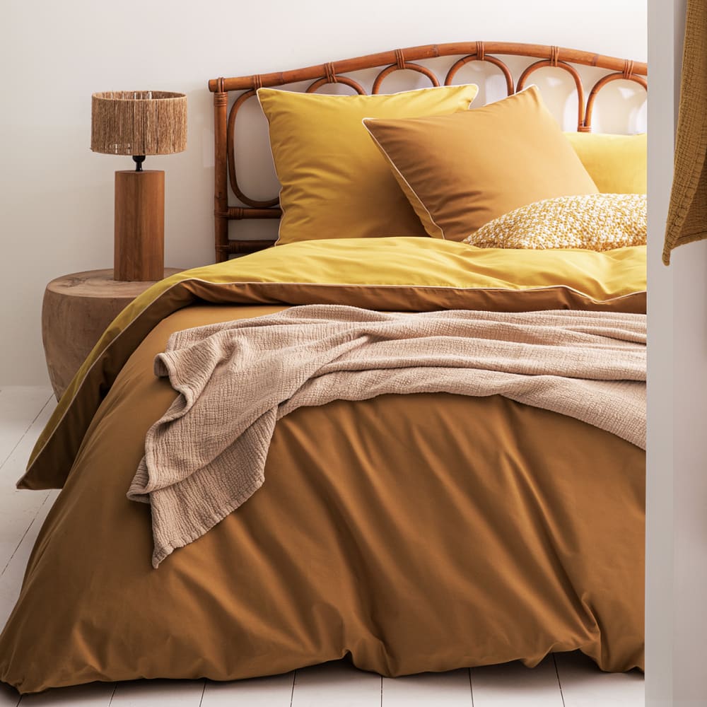 Housse de couette bicolore en coton jaune 260x240