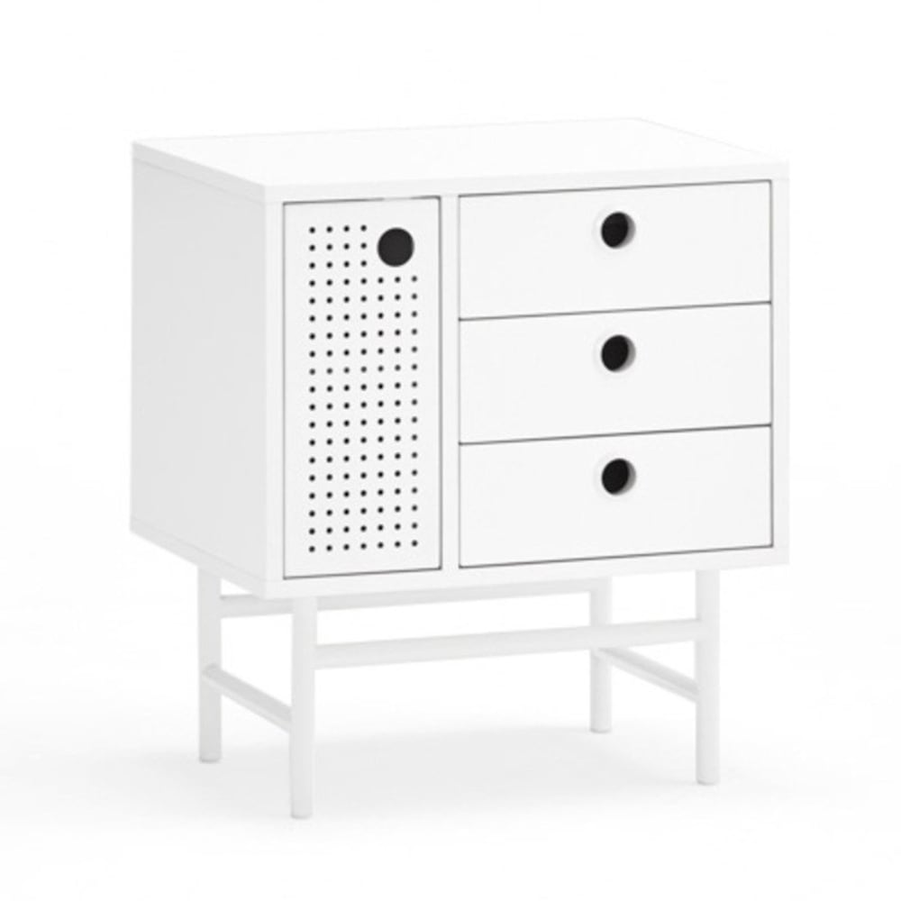 Mesita de noche blanca 3 cajones 1 puerta 48x35 cm