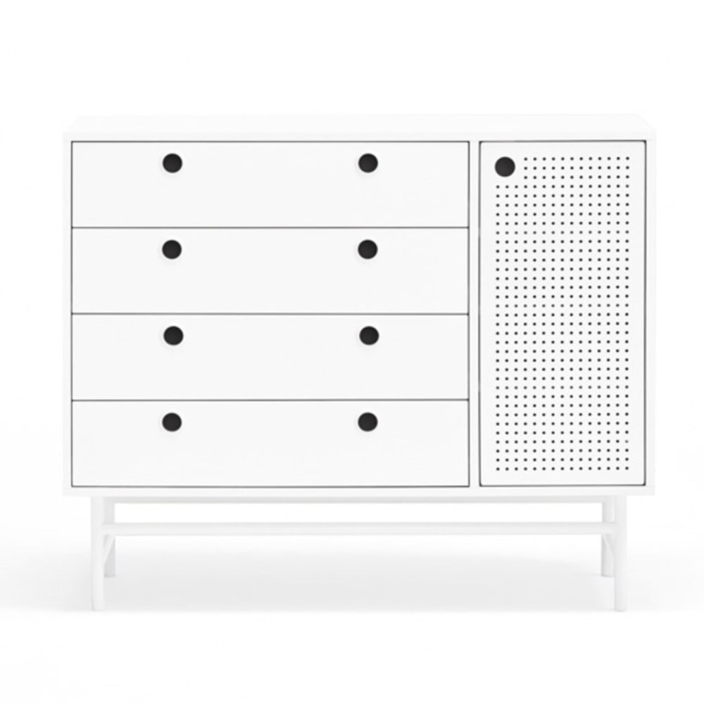 Cómoda blanca con 4 cajones y 1 puerta 97x45 cm