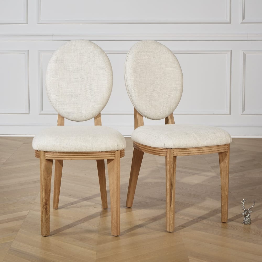 Robin des Bois 2er-Set aus Eichen- und Leinenstühlen Leinen style modern Beige Holz