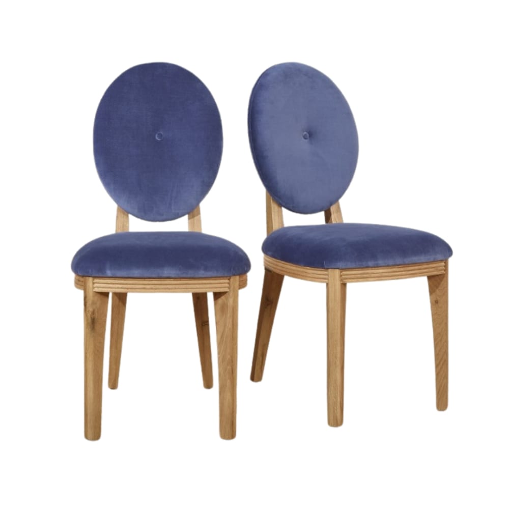Robin des Bois Satz von 2 Stühlen aus Eiche und Samt Indigo style modern Blau Holz