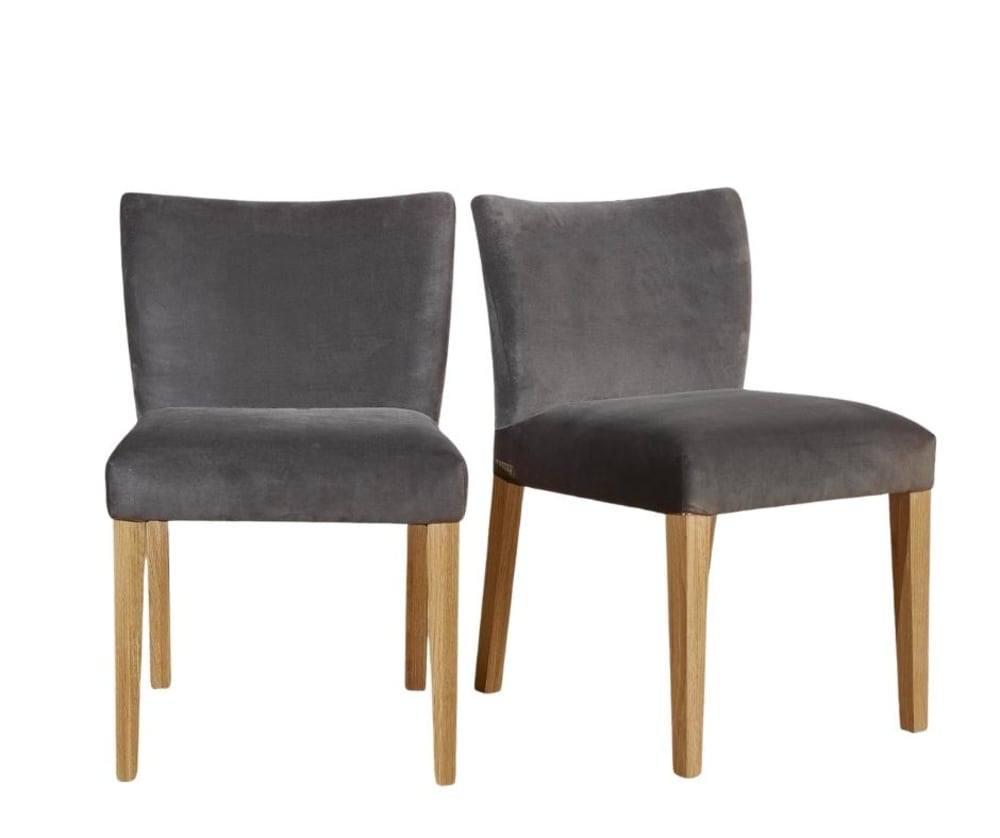 Robin des Bois Lot de 2 chaises en chêne et velours gris rhino style contemporain Orange Bois - 55x83x50cm
