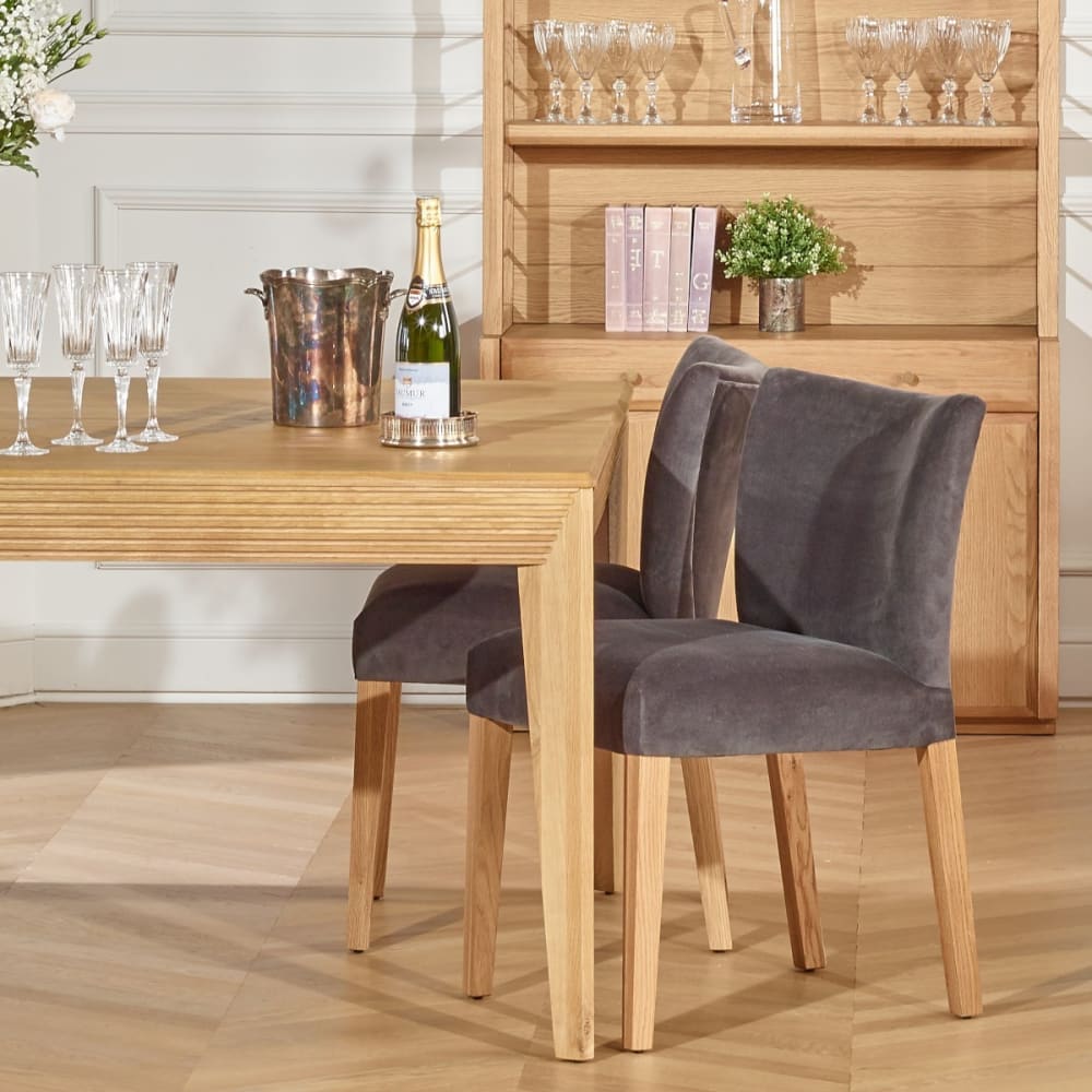 Lot de 2 chaises en chêne et velours gris rhino - Maisons du Monde