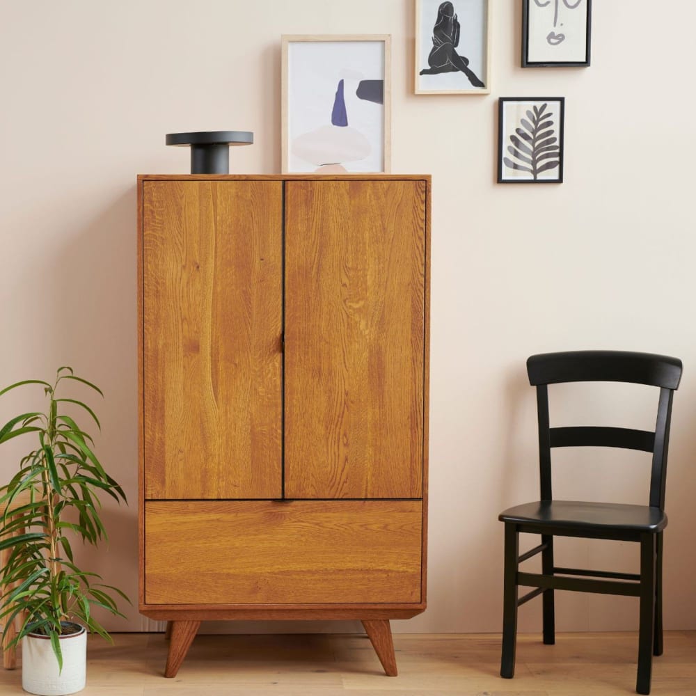 Buffet haut rétro en bois 2 portes 1 tiroir l80 h140 noir - Maisons du Monde