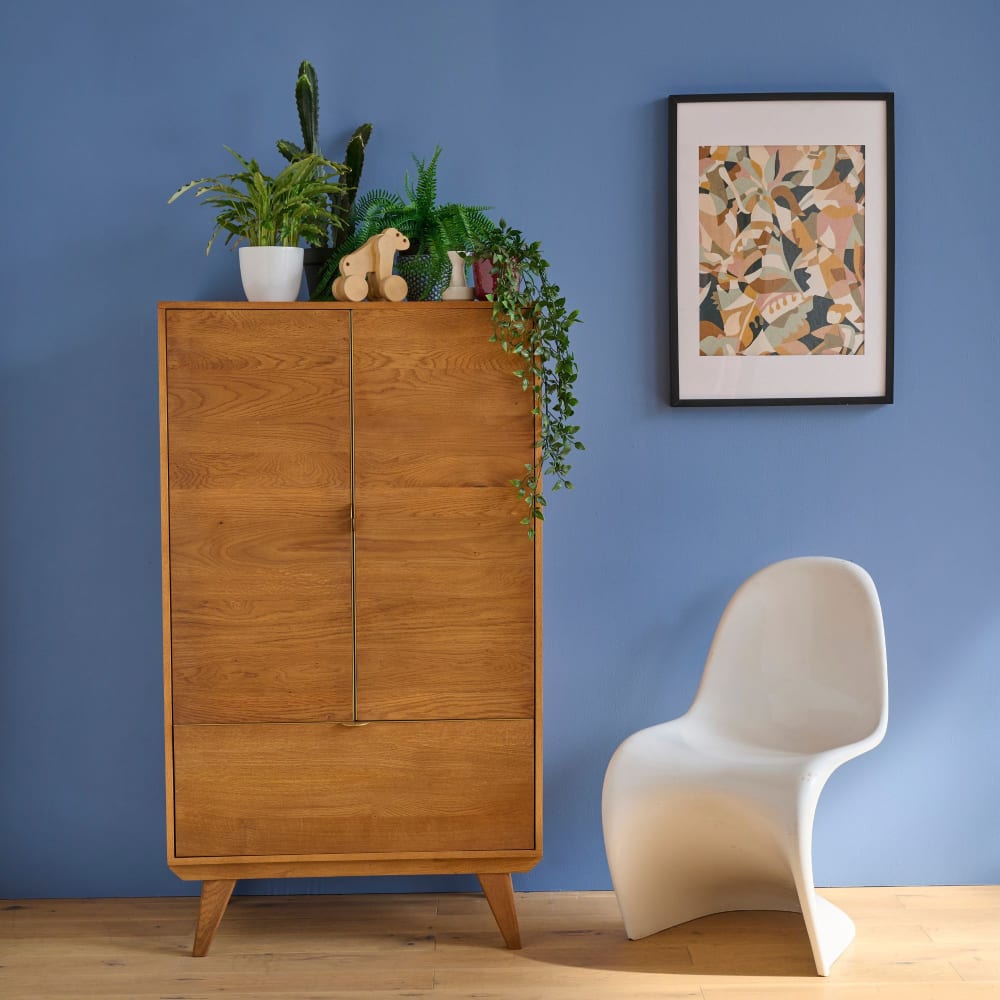 Buffet haut rétro en bois 2 portes 1 tiroir l80 h140 bronze - Maisons du Monde