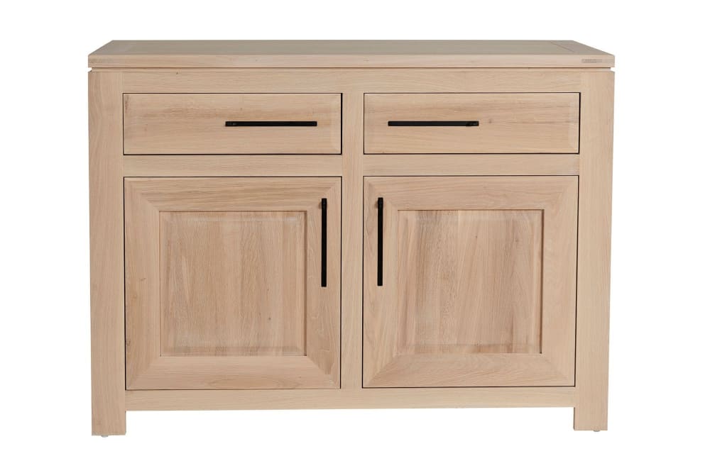 Buffet bas parisien moderne en chêne blanchi 2 portes 2 tiroirs