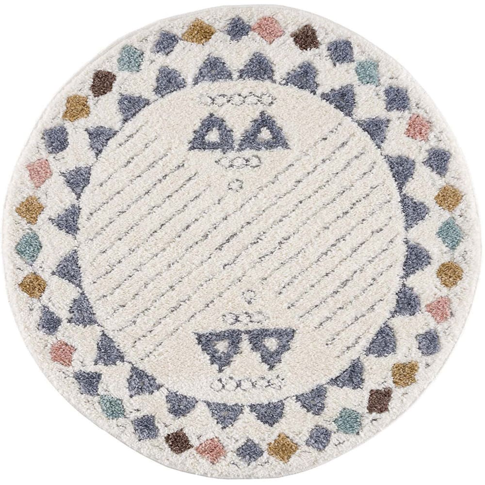 Tapis rond à poils longs et relief multicolore 160x160cm