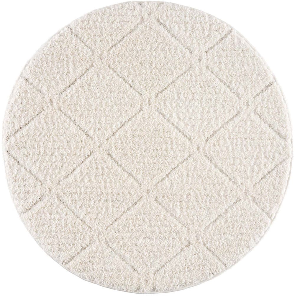 AMORE 01 - Tapis rond à poils longs et relief crème 120x120cm