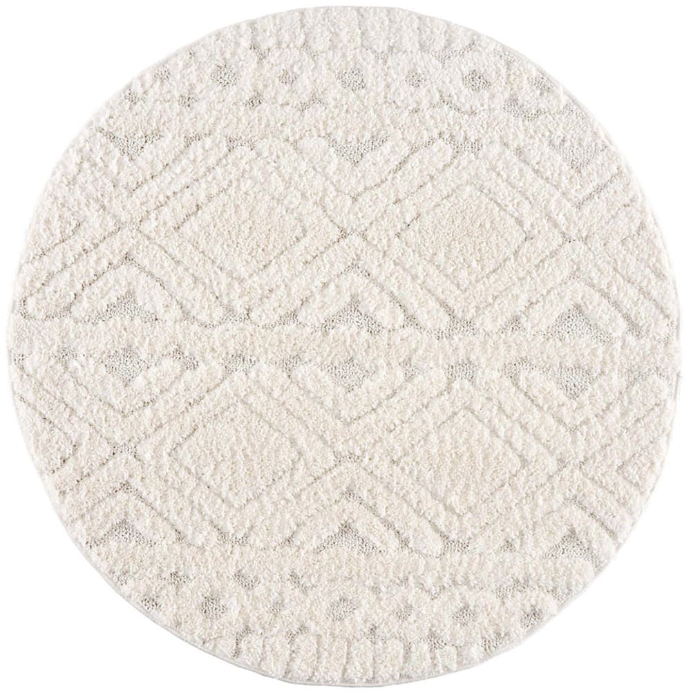 AMORE 02 - Tapis rond à poils longs et relief crème 160x160cm