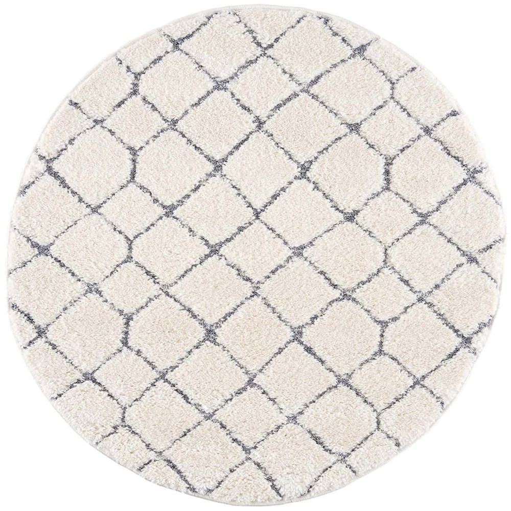 AMORE 04 - Tapis rond à poils longs et relief crème et gris 200x200cm