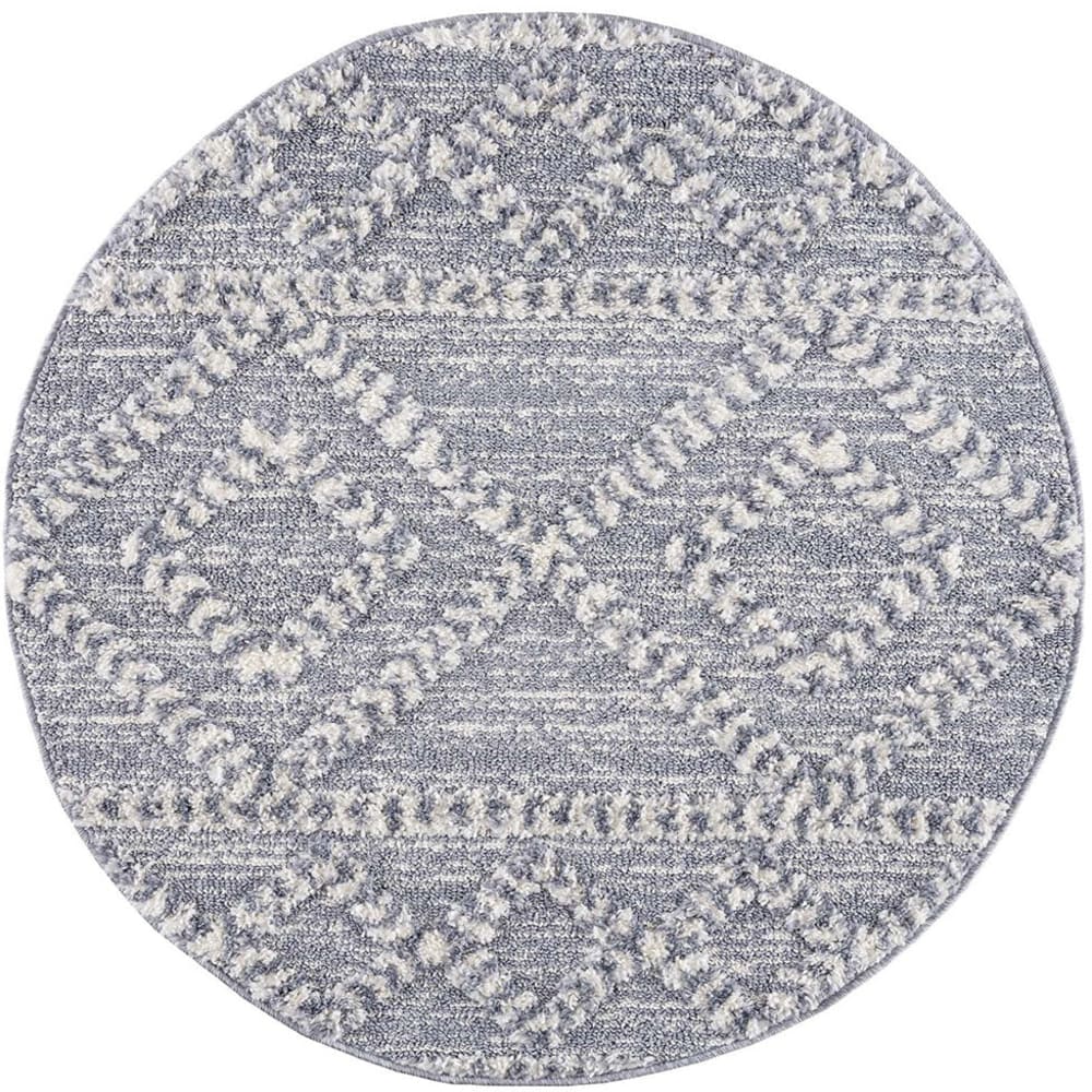 ADAM - Tapis rond à poils longs et relief gris 120x120cm
