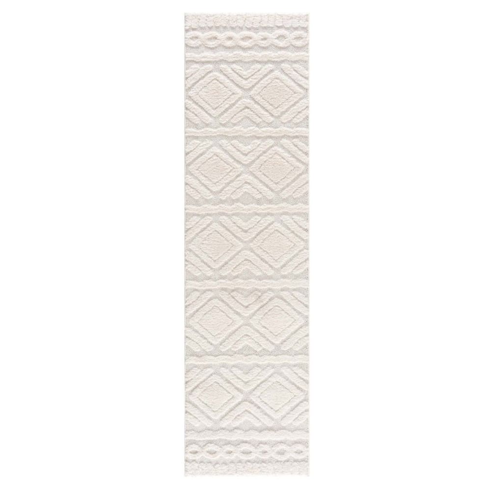 AMORE 02 - Tapis à poils longs et relief crème 80x300cm