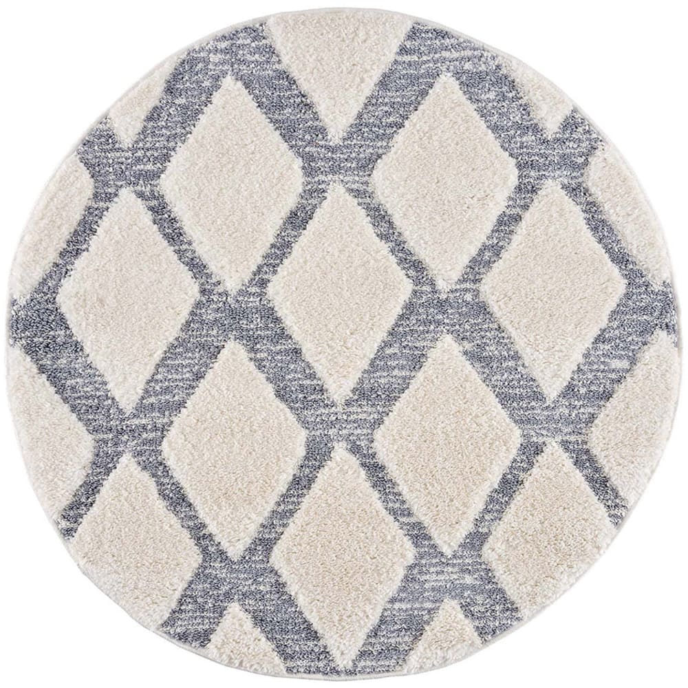 AMORE 03 - Tapis rond à poils longs et relief gris et crème 160x160cm