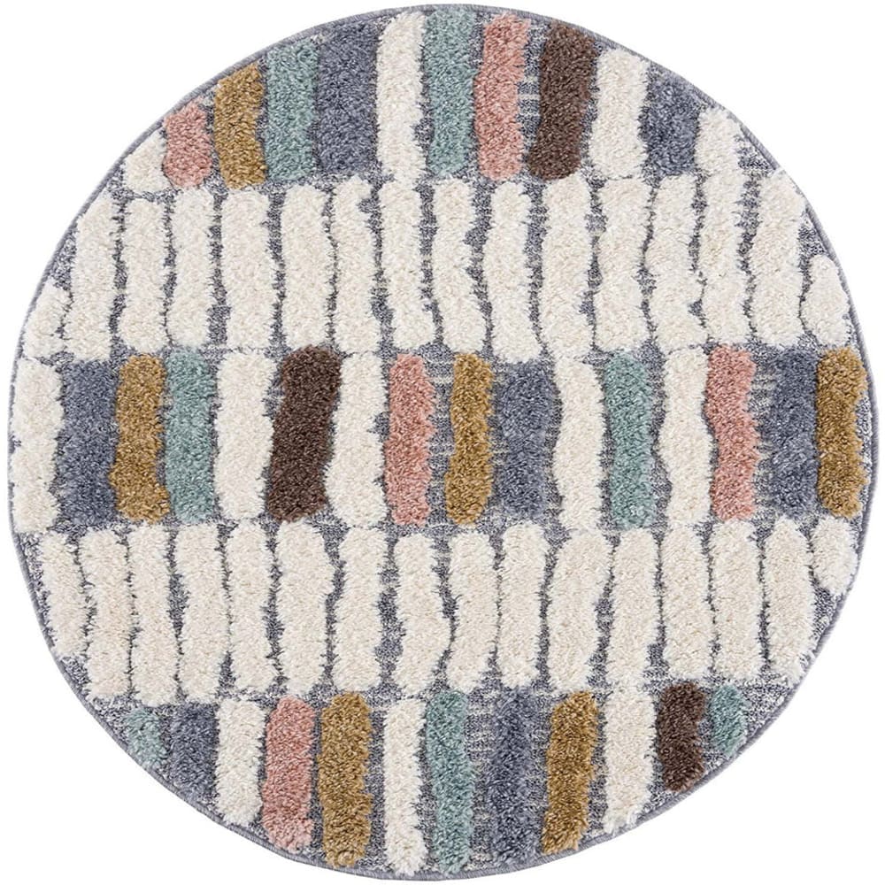 Tapis rond à poils longs et relief multicolore 120x120cm