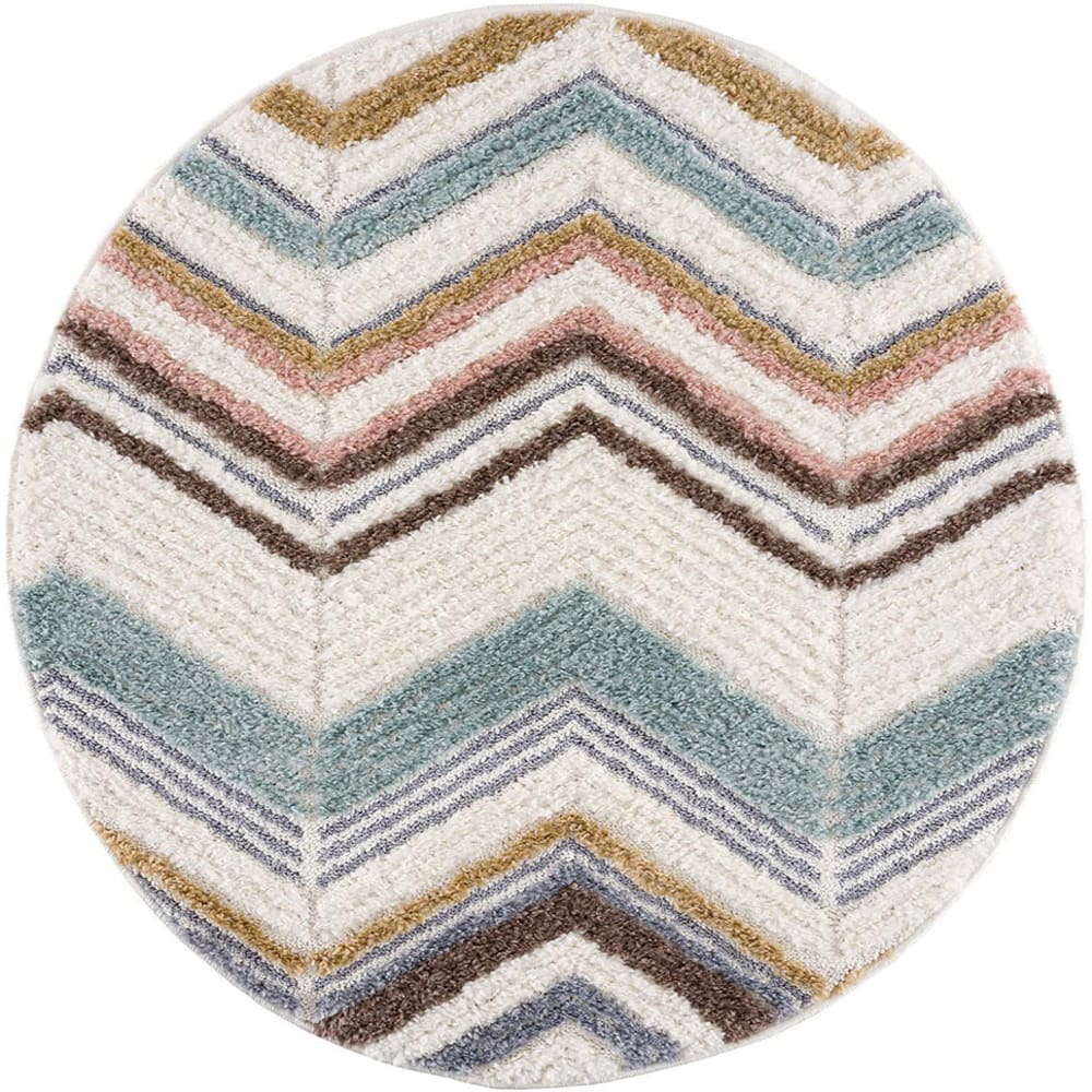 Tapis rond à poils longs et relief multicolore 160x160cm