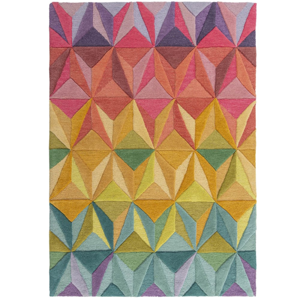 Tapis en laine bleue, violette, jaune, rose et verte 160x230cm
