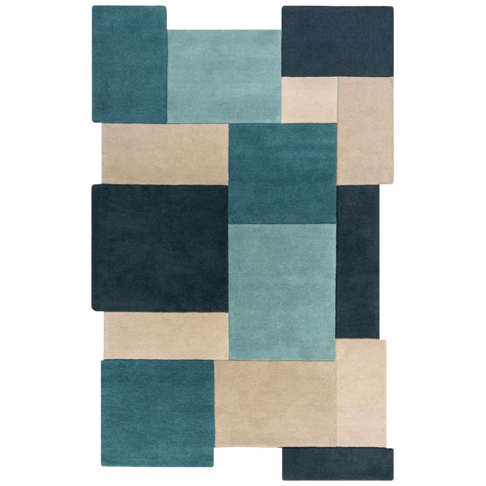 Tapis en laine bleu, vert et beige 150x240cm