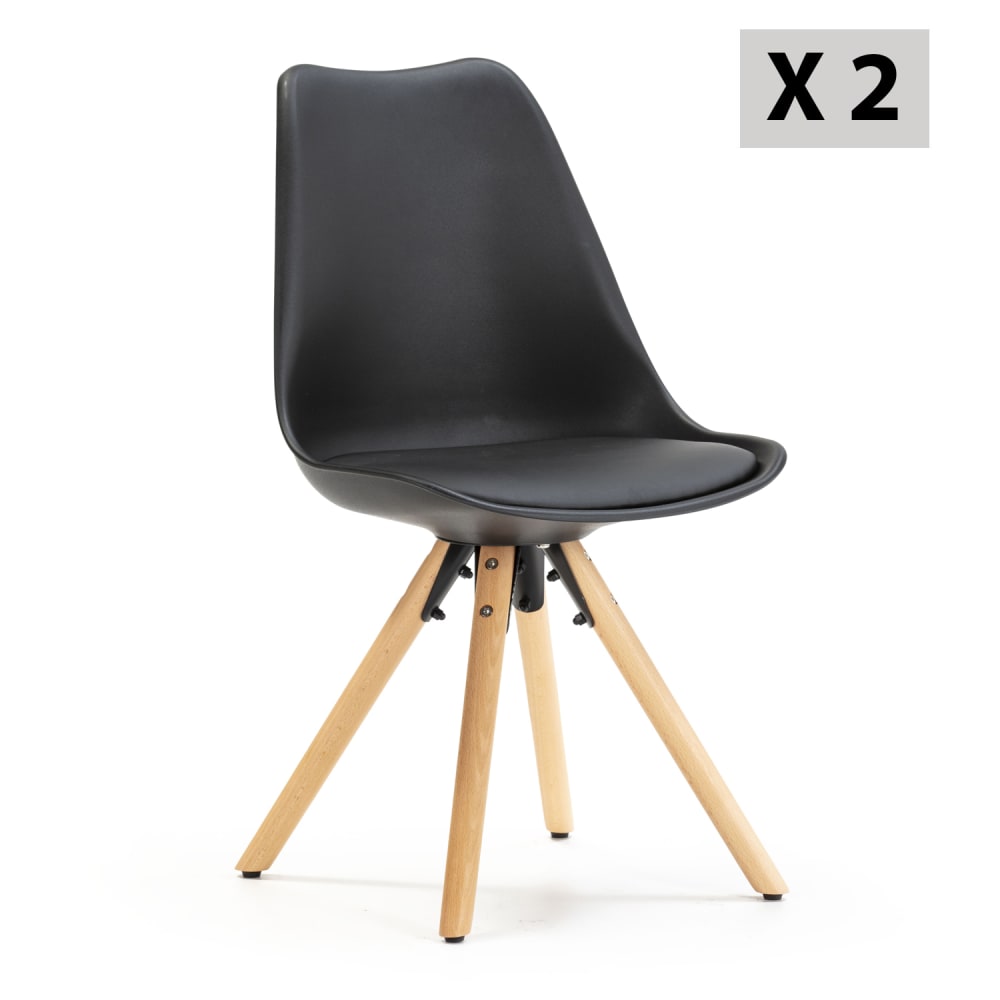 Set de 2 sillas comedor estilo nórdico negro, 54 x 49 x 84 cm