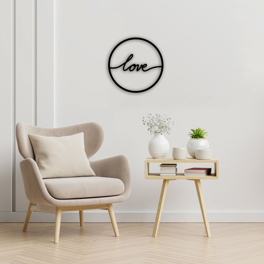 Déco murale love en métal noir 45x45 cm